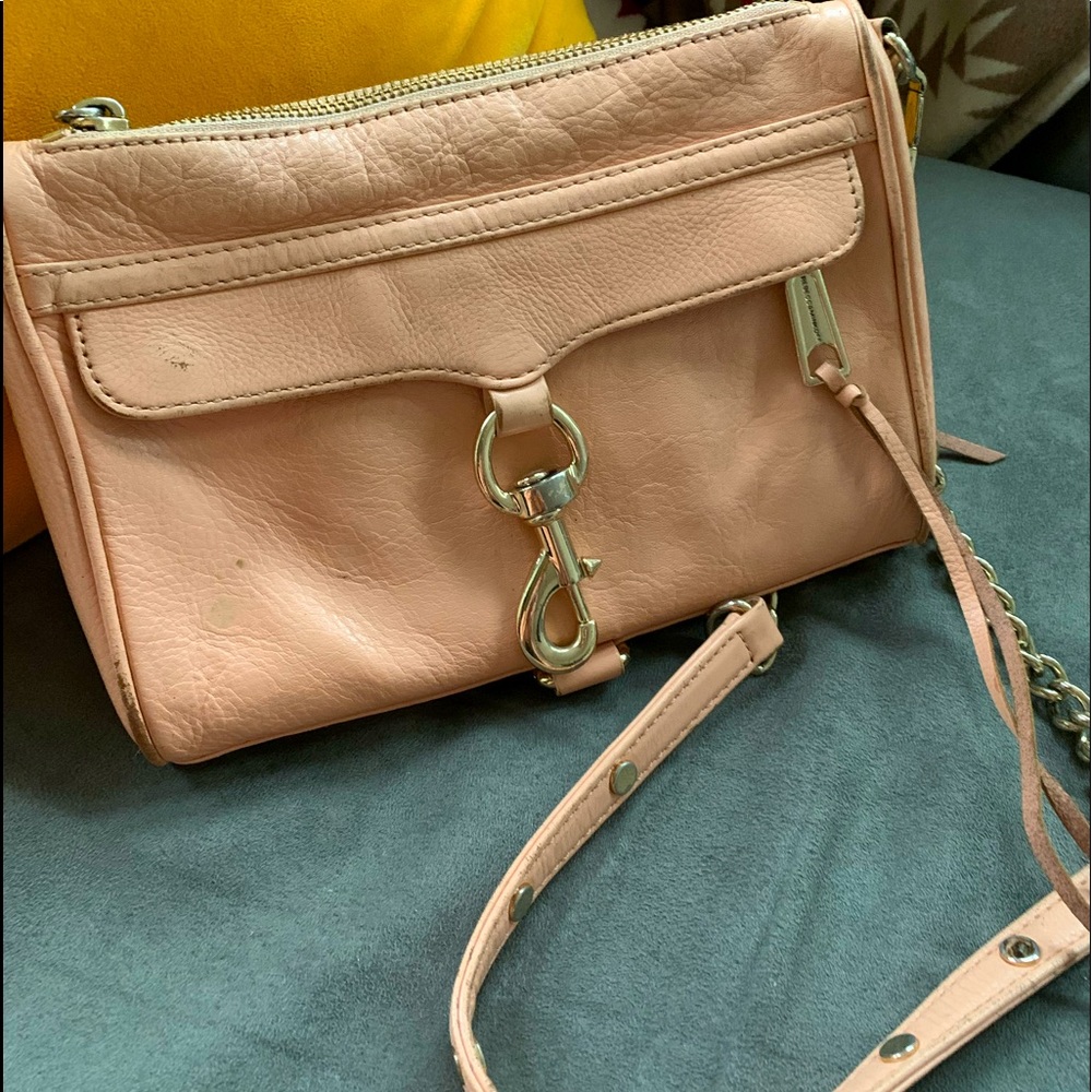 Light pink leather Rebecca Minkoff mini crossbody bag